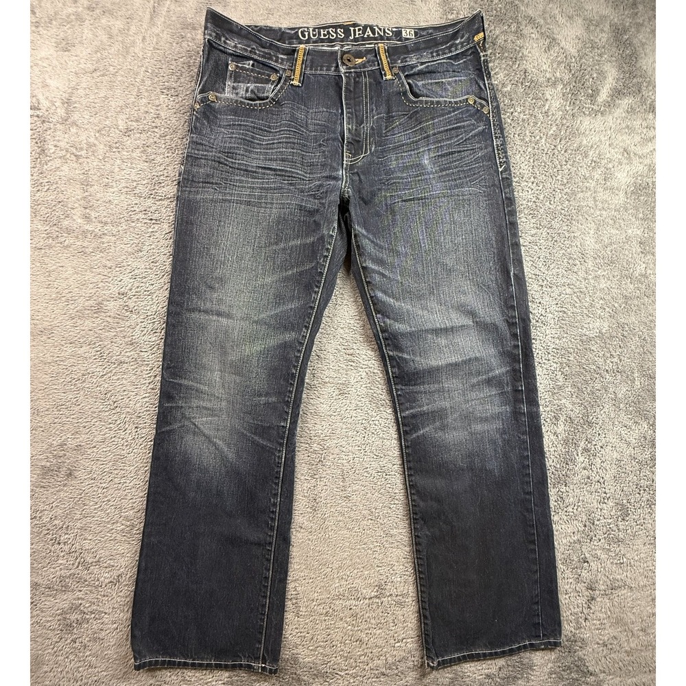 Guess Jeans 36x33 Mens Desmond Relaxed Fit Dark Wash Blue Denim Y2K Cotton